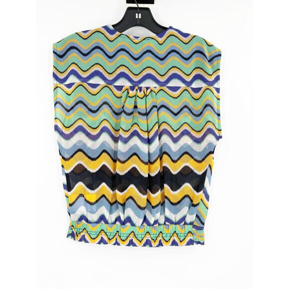 RAMY BROOK Top NEW Size XXS Myra Wave Blouse $325 Blue Yellow Green - Picture 7 of 8